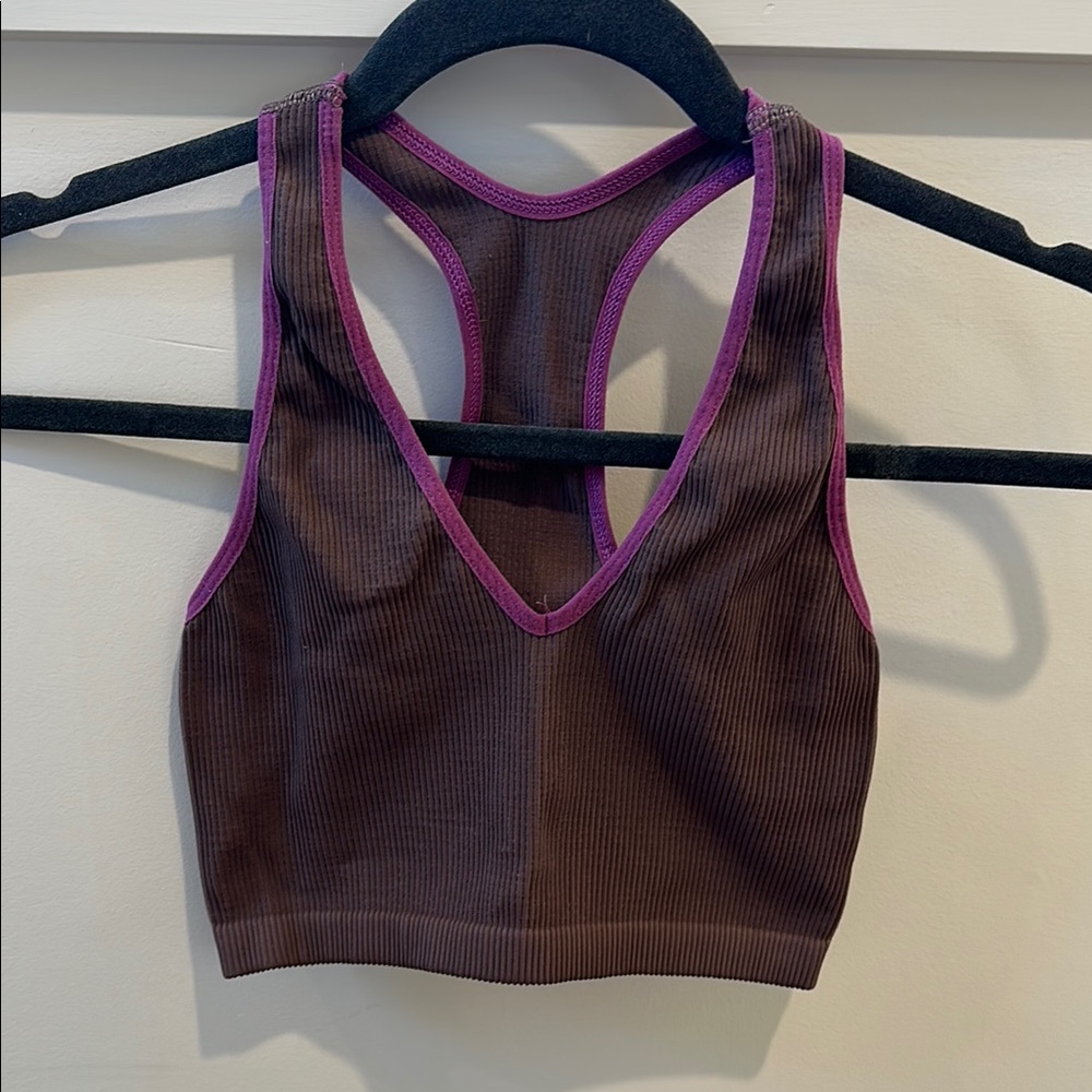 Free People Brown and Purple Tank Top with Racerback Design